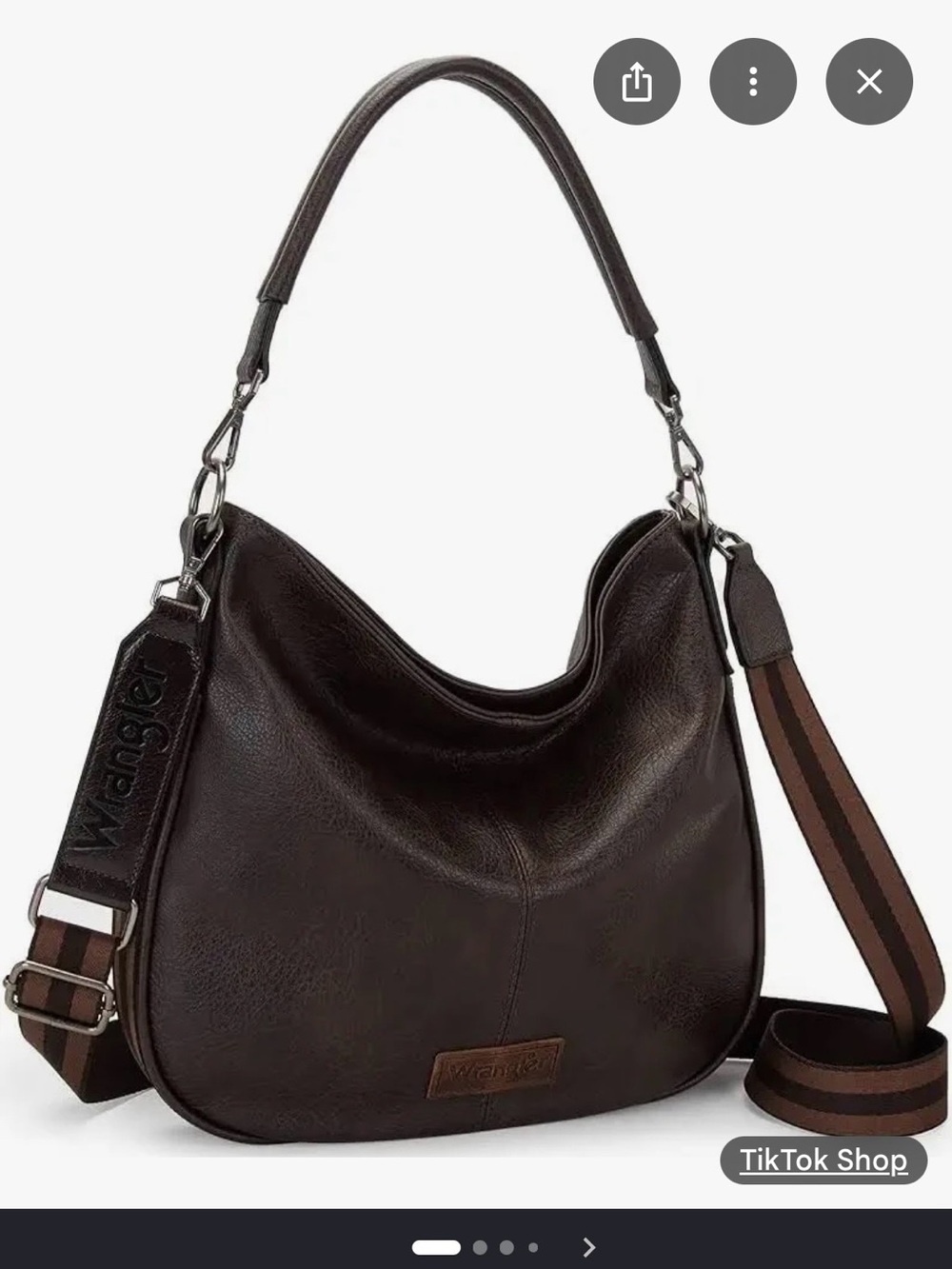Wrangler Dark Brown Leather Hobo with Striped Strap